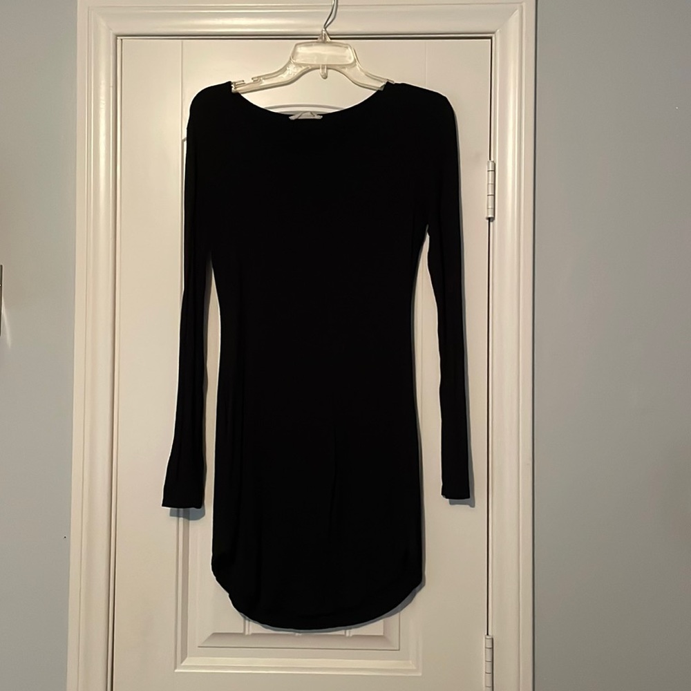 Black stretchy dress.